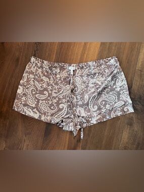 Victoria's Secret Vintage Taupe Cream Paisley 100% real Silk Sleep Lounge Shorts